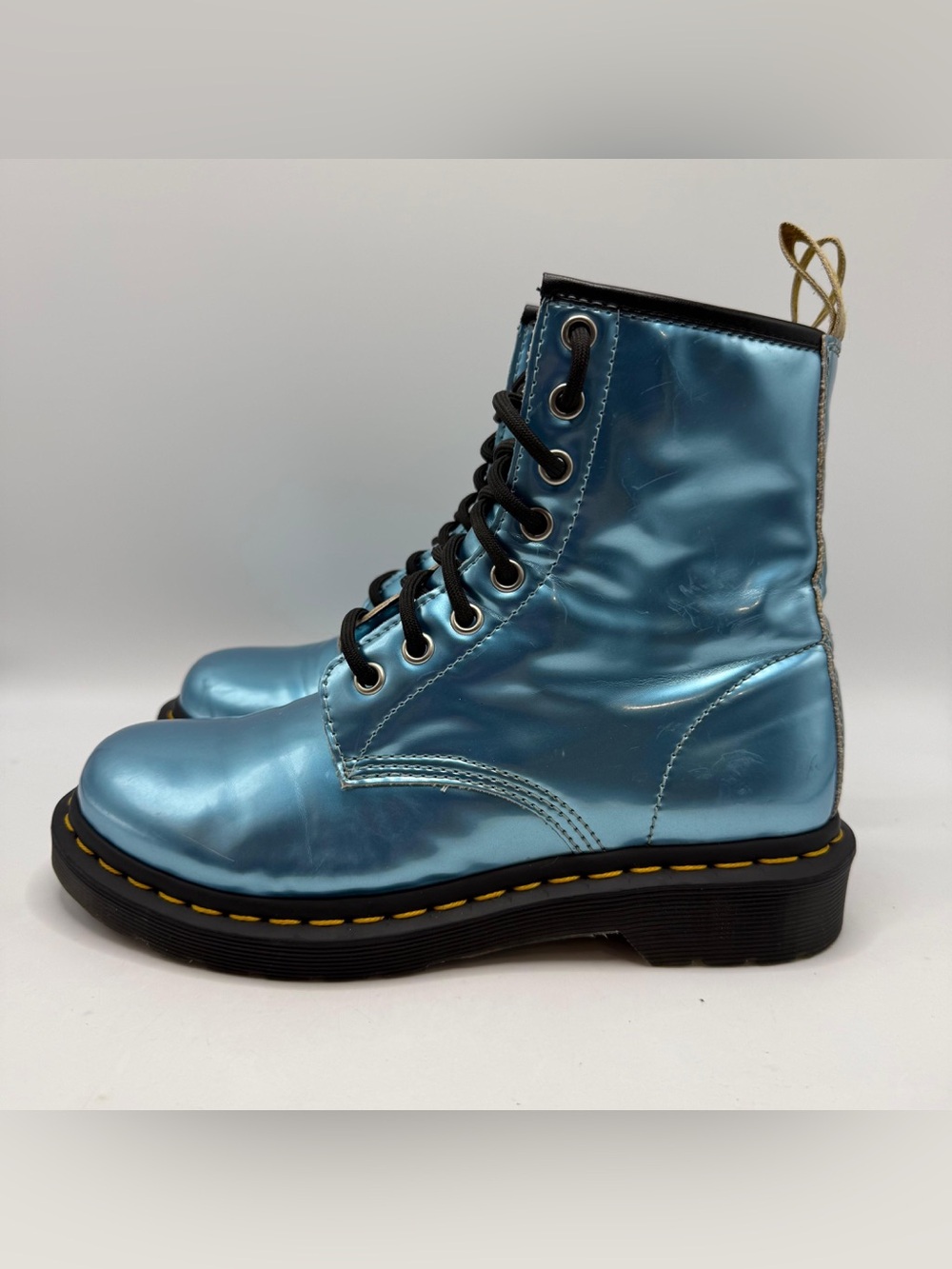 Dr Martens 25279 Blue Metallic Patent Boots Womens Size 6 EU 37